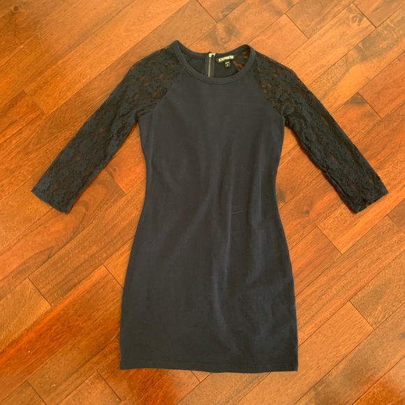 EXPRESS Navy Blue Lace Sleeve T-Shirt Dress - Picture 5 of 12